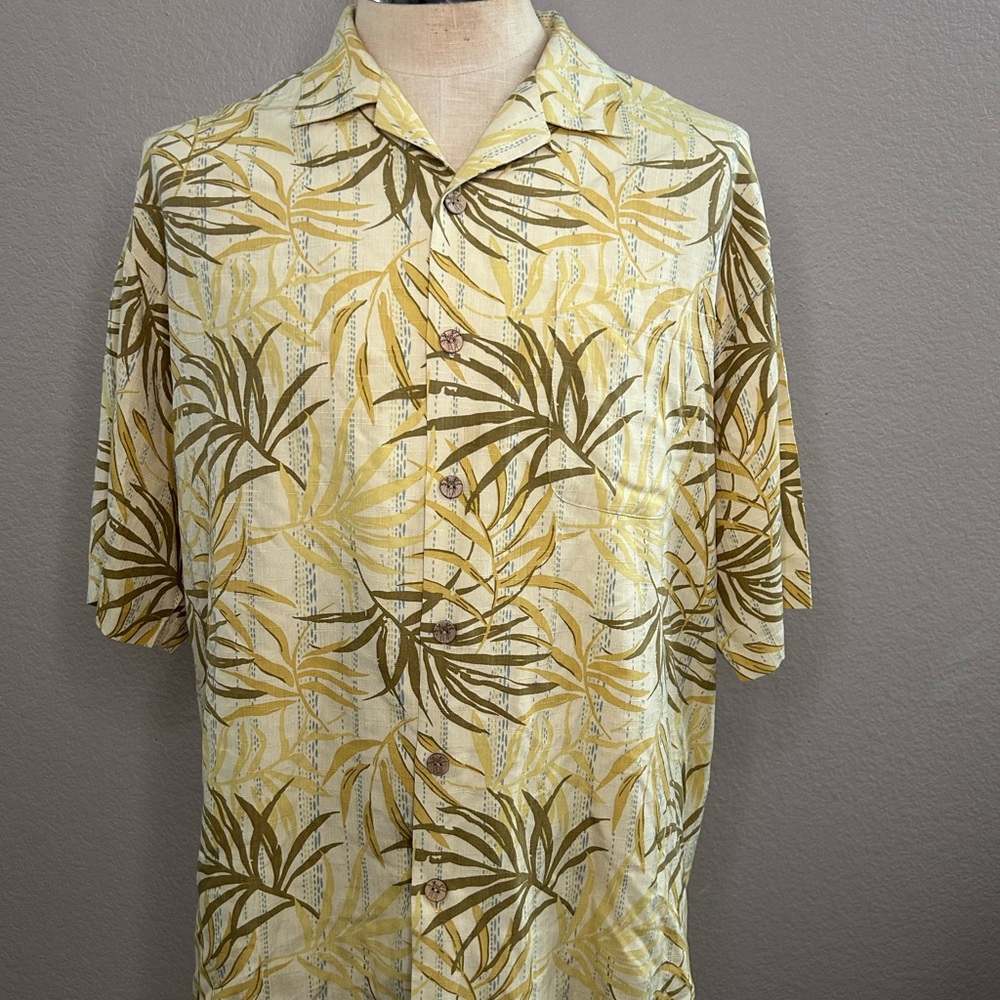 Cream and Brown Casual Button Down Shirt with Tropical Print